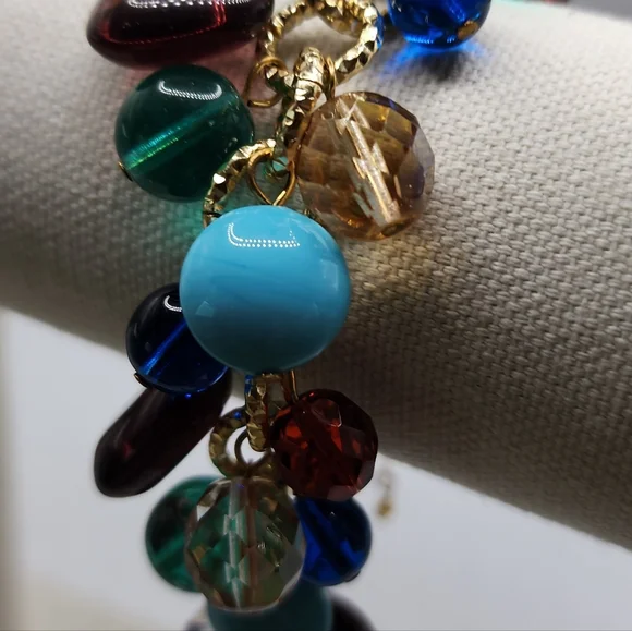UNO ALLA VOLTA Multicolor Murano Glass Charm Bracelet 7" 1" Extender - Picture 5 of 6